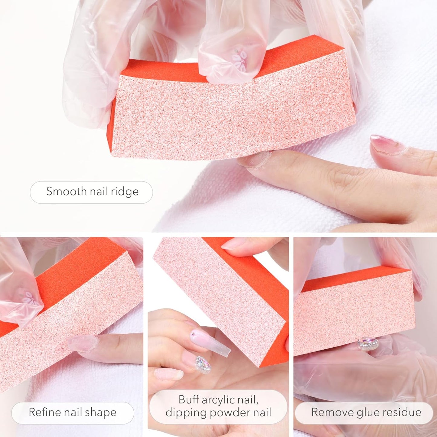 Nail Buffers, 10pcs Buffering Block 3 Way Coarse Grit 60/60/60, 3.5" Long, Pre Application Buff for Acrylic Nail Gel Polish Nail, Pedicure, Manicure, Orange