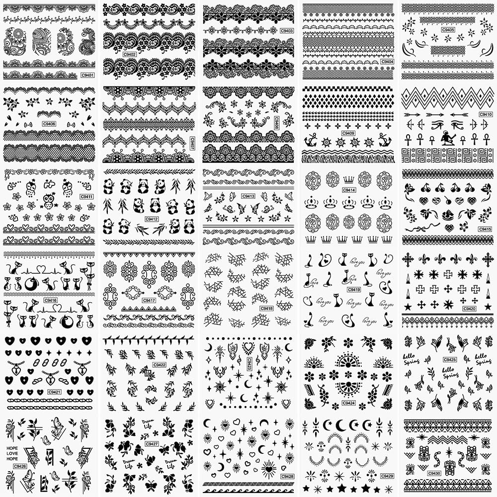 30 Sheets Black Nail Art Stickers 3D Self-Adhesive Black Lace Hollow Nail Decals 3D Black Retro Cat Flower Star Moon Heart Nail Stickers Nail Art Design for Women DIY Acrylic Nails Decoration