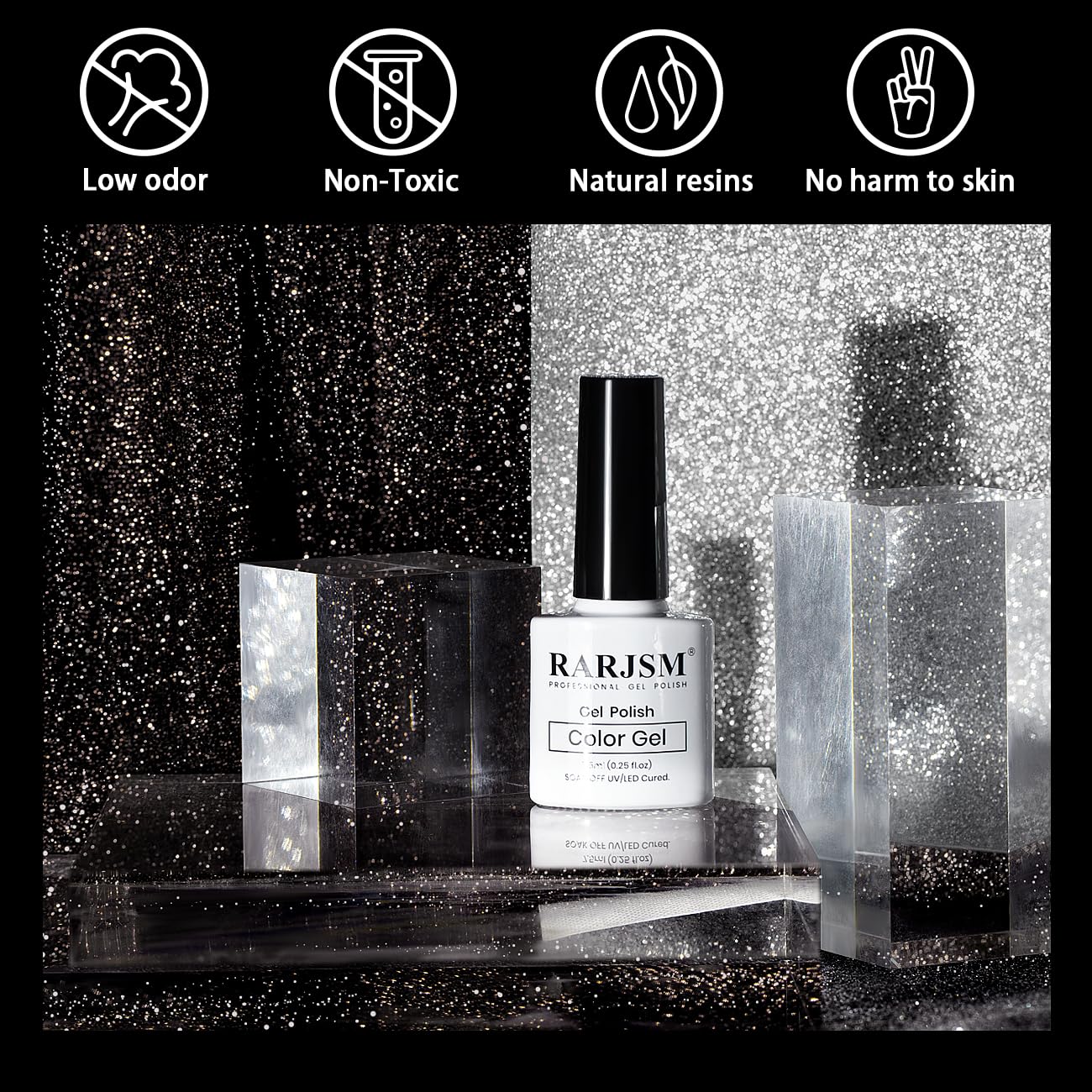 RARJSM Reflective Glitter Gel Polish Black Sequins Sparkling Glitter Iridescent Shimmer Gel Disco Glitters Sparkle Diamond Holographic Gel Soak off Nail Art Design Salon DIY at Home