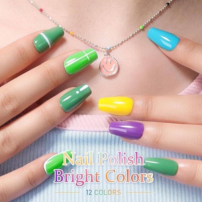 DouborQ 12 Color Nail Polish Set Neno Air Dry 12 Bright Colors 0.35oz Regular Nail Polish Kit Spring Summer Gift Set for Women
