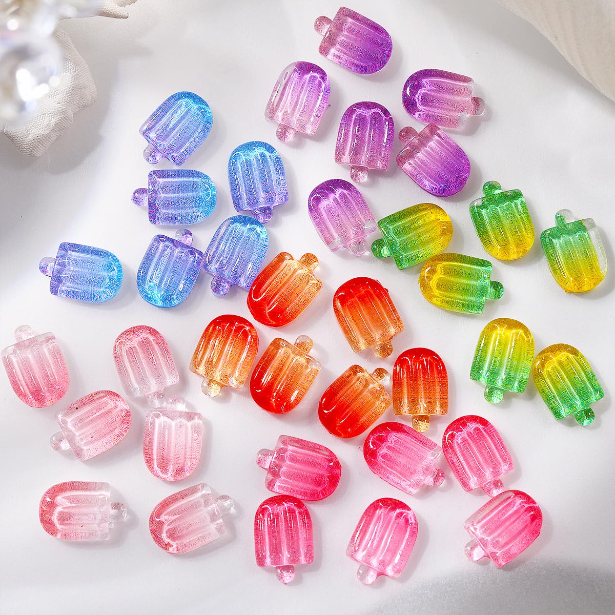 50Pcs Summer Colorful Ice Cream Nail Art Charms Kawaii Nail Charms for Acrylic Nails Mini Ice Lolly Summer Flatback Nail Rhinestones for Women Nails DIY Nail Supplies Cute Nail Art Craft Accessories