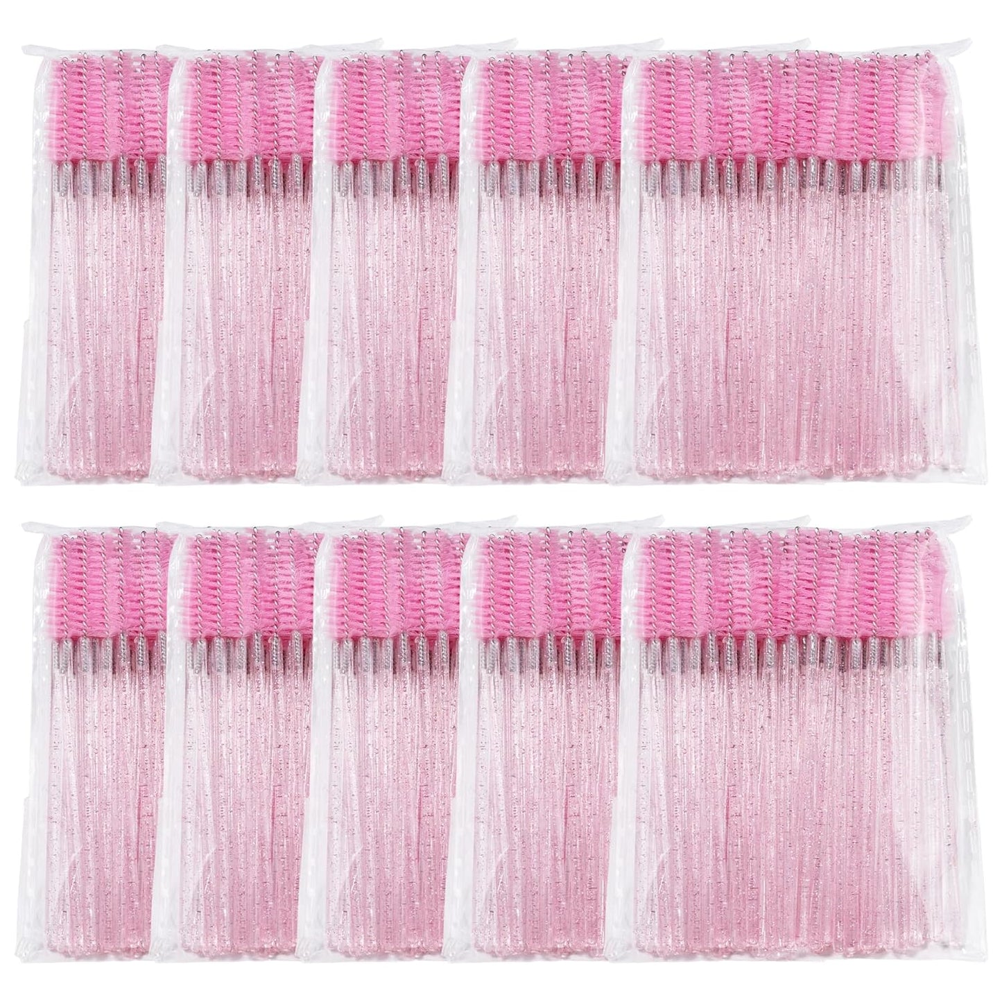 500 Pieces Eyelashes/Eyebrows Brushes, 10CM Lash Removal Cleaning Tools, Crystal Handle, Makeup Tools Mascara Wands(Simple Packaging)-(Crystal Pink)