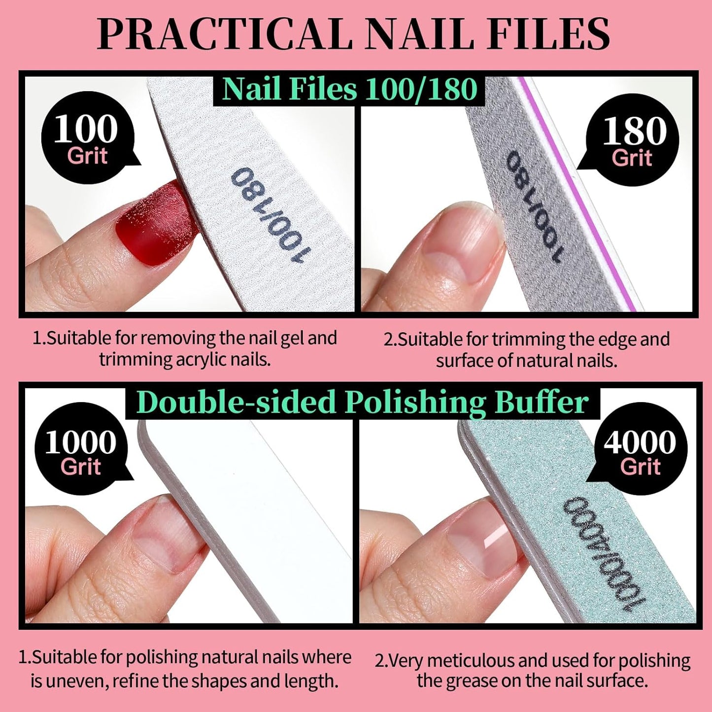 FANDAMEI Manicure Kit, Nail Files 100/180, Cuticle Nippers, Nail Buffer Block, Cuticle Pusher, Cuticle Peeler, Ingrown Toenail Tool, Toenail File, Nail Care Kit, Nail Tools for Manicure, White