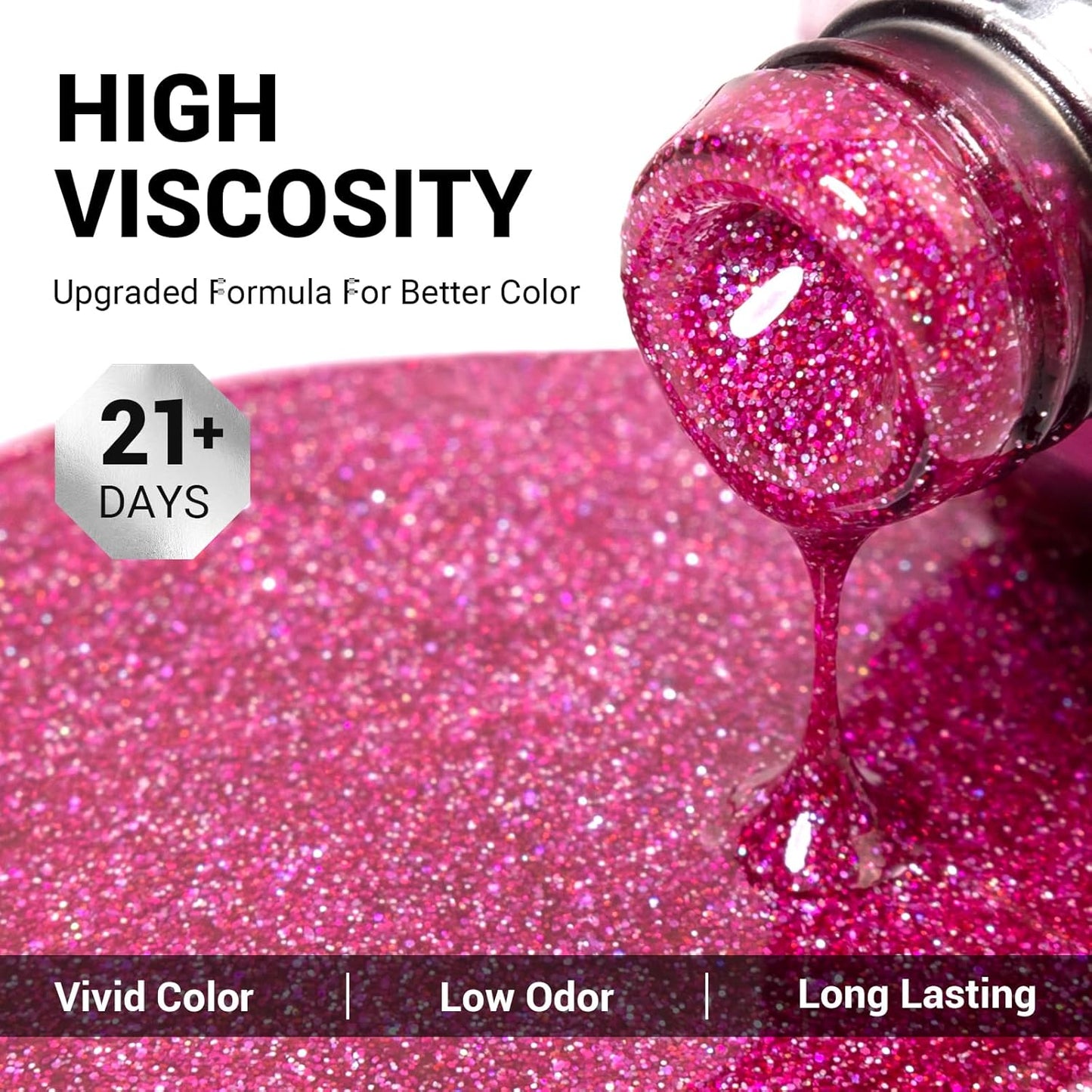 MelodySusie Strawberry Pink Glitter Gel Nail Polish,0.5 Fl Oz Soak Off UV LED Pink Sparkle Glitter Gel Polish Christmas Gift for Women Nail Art Manicure Salon DIY Nail Design Decoration at Home-A1618