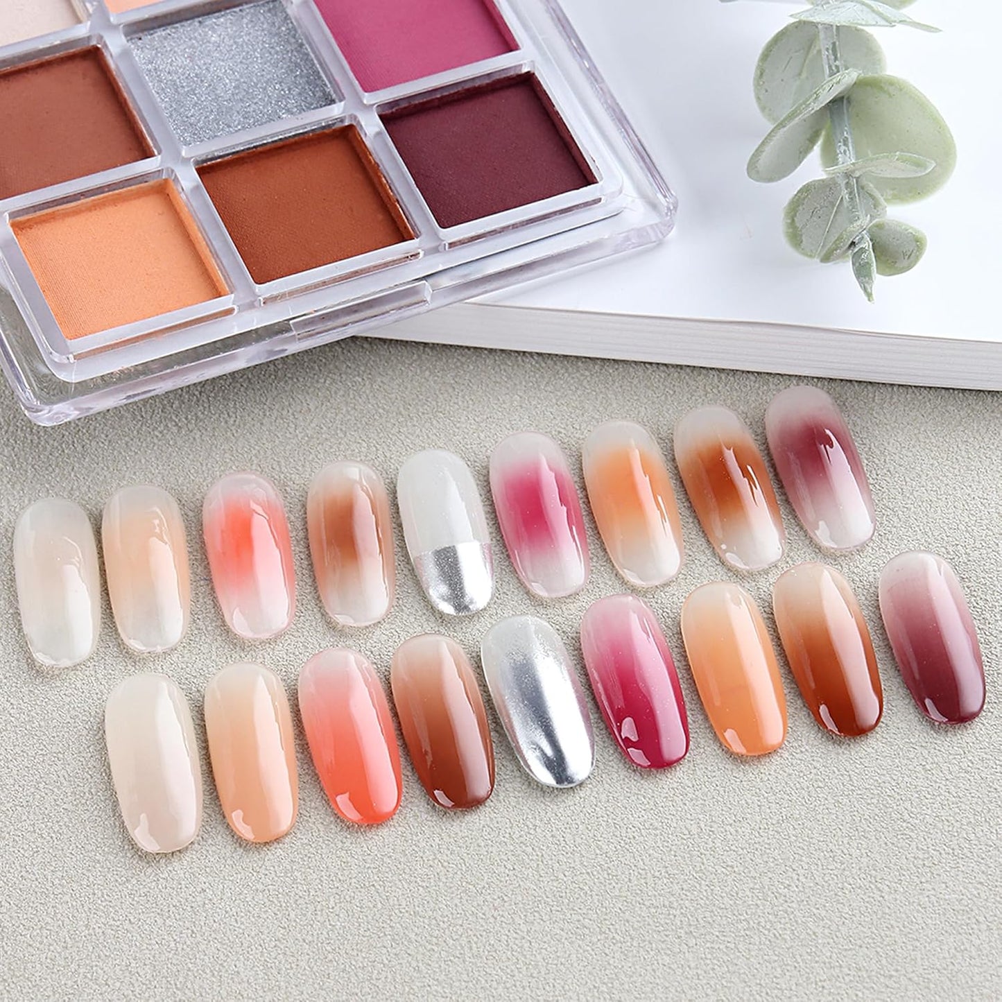 Nail Pigment Palette 9 Colors Gradient Effect Solid Nail Powder for Beginners Nail Salon Home DIY Nail Art Decor for Ombre Nails, Nail Supplies #01