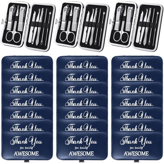 Therwen 24 Sets Manicure Set Nail Clippers 8 in 1 Stainless Steel Grooming Nail Kit Thank You Appreciation Gift Professional Pedicure Tool for Men Women Personal Care(Dark Blue)