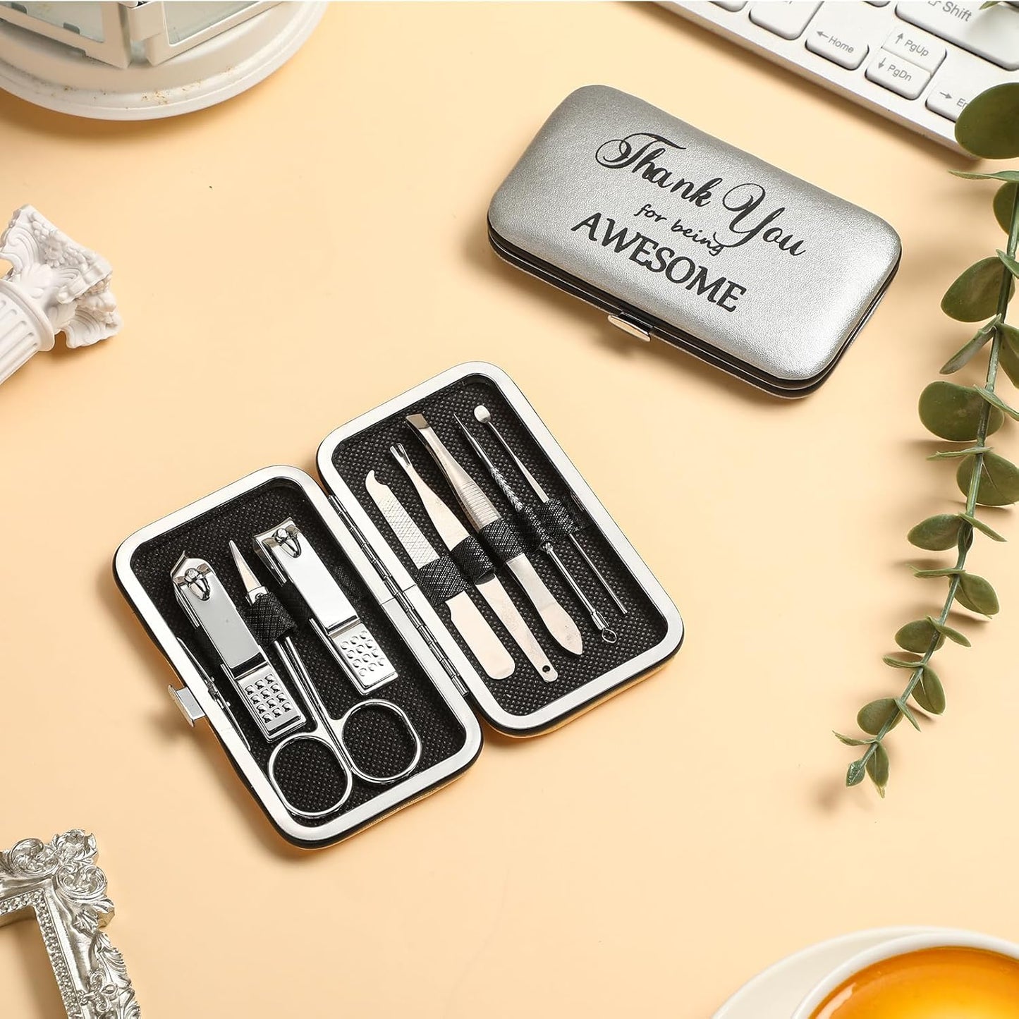 Therwen 24 Sets Manicure Set Nail Clippers 8 in 1 Stainless Steel Grooming Nail Kit Thank You Appreciation Gift Professional Pedicure Tool for Men Women Personal Care(Silver)