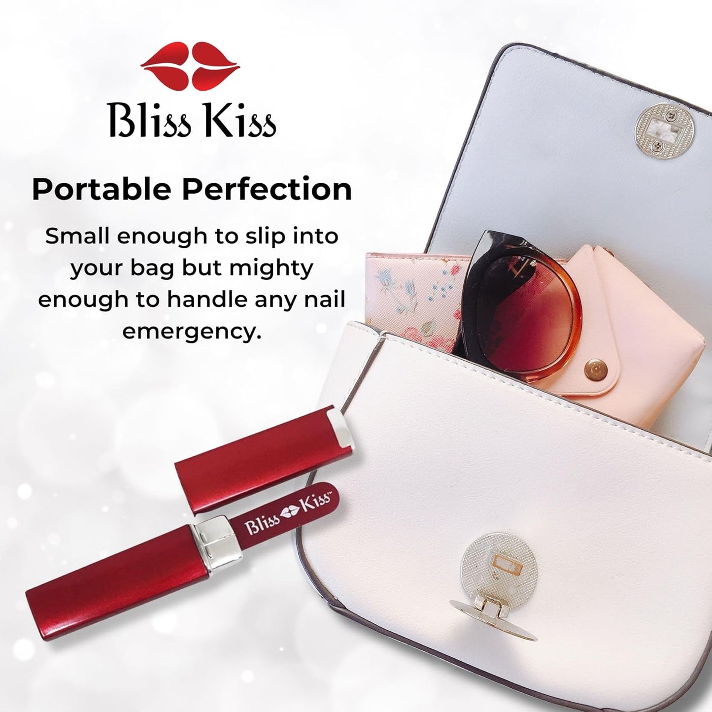 Bliss Kiss Simply Czech Crystal Glass Nail File case and Sleeve | Small File Gentle for Natural Nails, Durable Manicure Tool, Perfect for Travel, Emery Boards Alternative