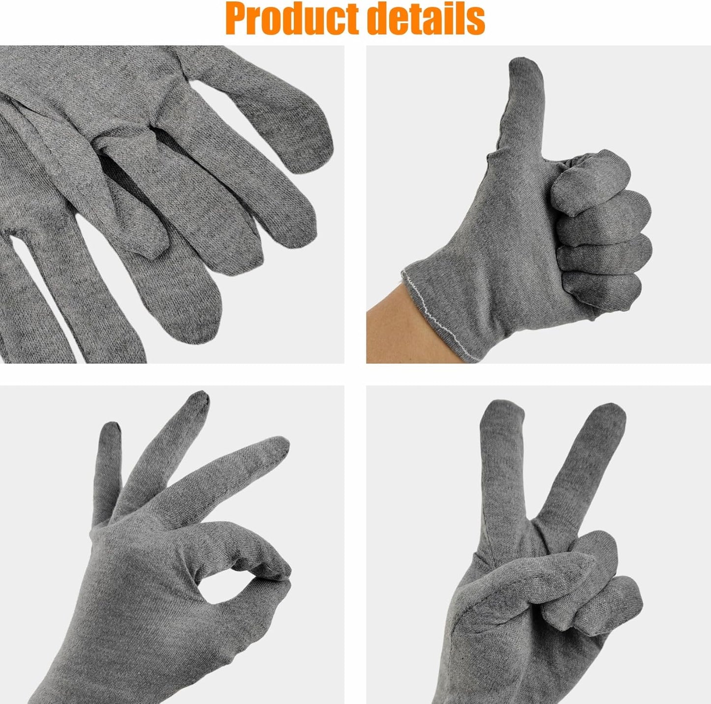 1 Pair(2Pcs) Cotton Gloves for Eczema and Dry Hands, Moisturizing Gloves, Work Gloves for Men, Women, SPA, Jewelry Inspection (Grey, 1 Pair)