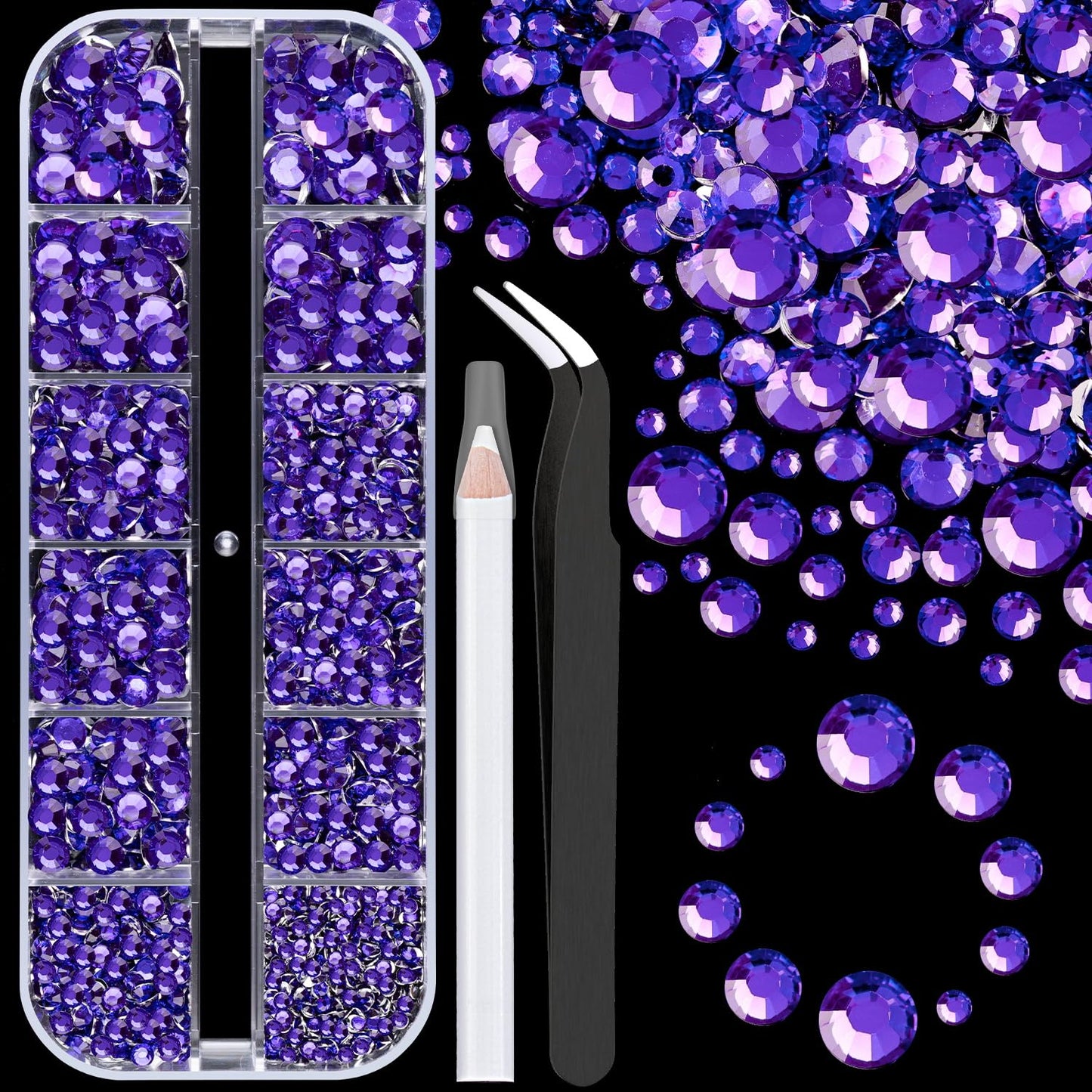 Resin Rhinestones for Crafting, 1 Box Blue Purple Flatback Crystals for Bedazzling Crafts DIY Nail Art Decoration, Non Hotfix Bulk Gems for Tumbler Shoes Clothing Fabric Face Makeup