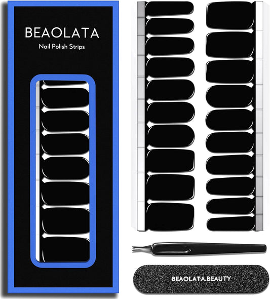 Nail Polish Strips Long Lasting, 20Pcs Wraps, Easy Apply& Remove Salon Quality Gel Nail Stickers (Total Black)