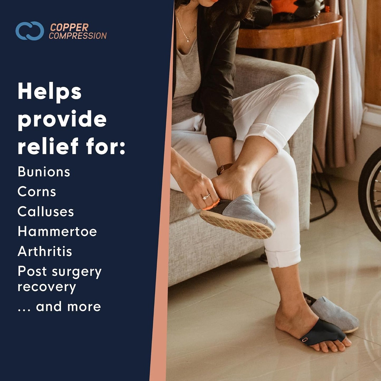 Copper Compression Bunion Corrector Relief Sleeve, Copper Infused, Orthopedic Brace Big Toe Alignment, Plantar Fasciitis, Hallux Valgus Relief - Toe Straightener & Spacer for Women & Men - 1 Pair