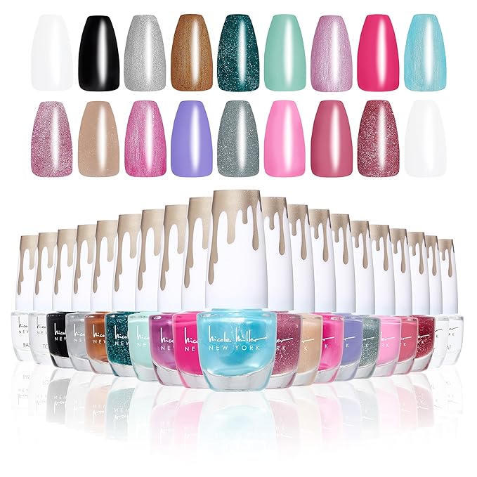 Nicole Miller Gel Nail Polish Set - 20 Piece Collection With Glossy Colors, Women's and Girls' Gel (Fingernail and Toenail) Manicure