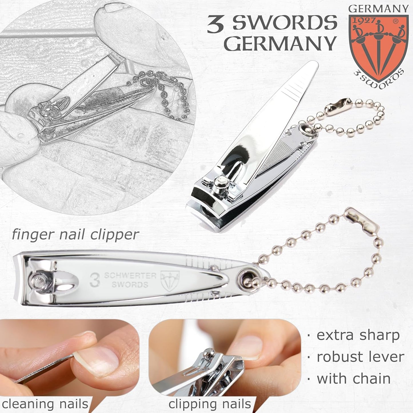 3 Swords Germany - Brand Quality 4 Piece Manicure Pedicure Grooming kit Set for Professional Finger & Toe Nail Care Tweezers File Clipper Fashion Leather case in Gift Box, Made by 3 Swords (03621)