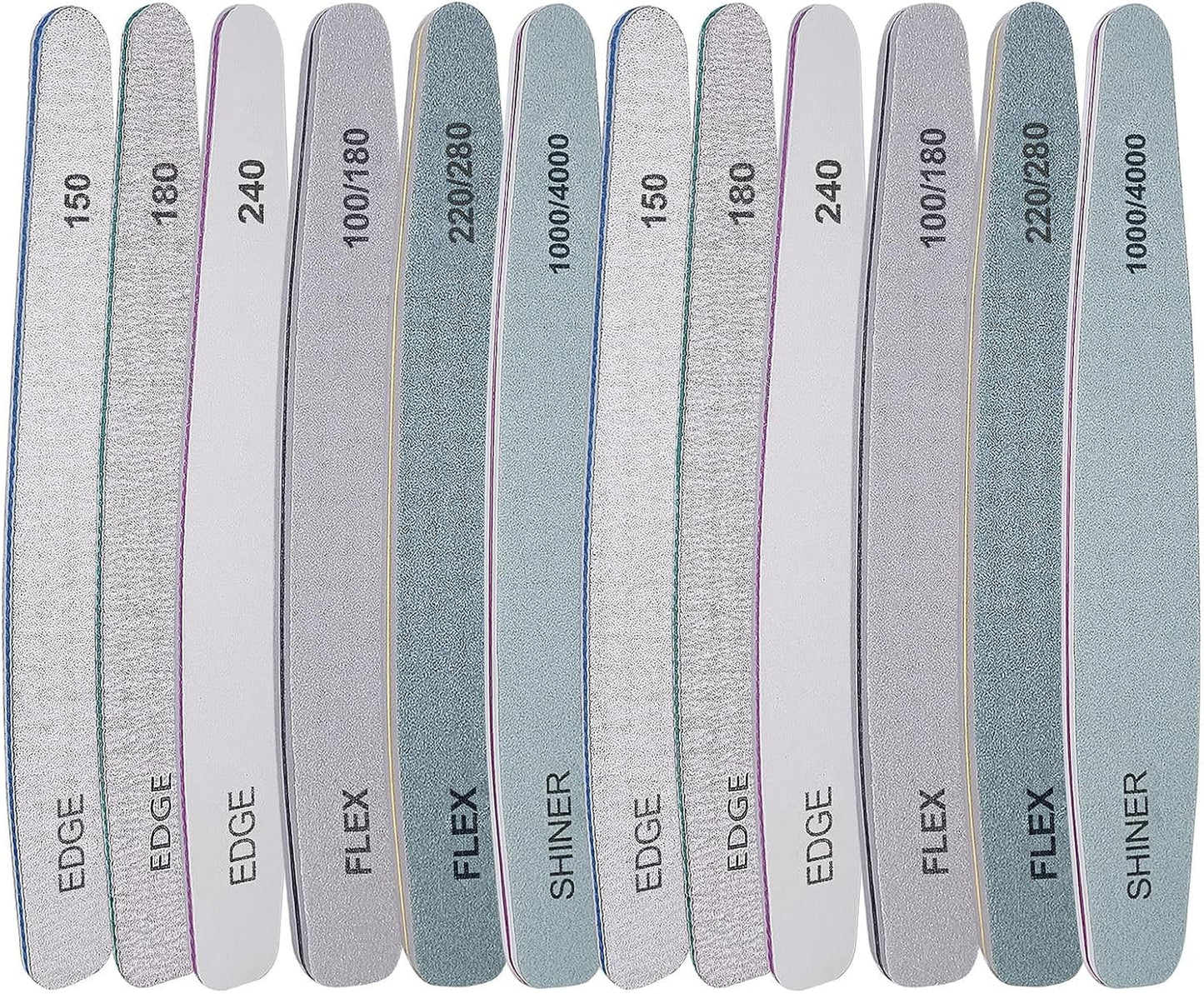 Nail File and Buffer Set (12 Pcs), Professional Nail File Kit for Acrylic and Natural Nails, Soft Nail Filer Gel Nail Files buffers Filing Emery Board 100/150/180/220/240/280/1000/4000 Grit