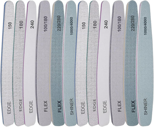 Nail File and Buffer Set (12 Pcs), Professional Nail File Kit for Acrylic and Natural Nails, Soft Nail Filer Gel Nail Files buffers Filing Emery Board 100/150/180/220/240/280/1000/4000 Grit