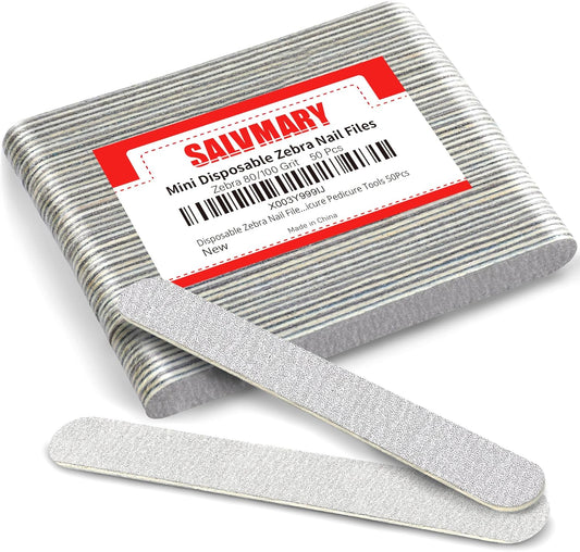 Disposable Zebra Nail Files 80/100 Grit 5 Inch Double Sided Emery Boards for Acrylic Nails Toenails Professional Manicure Pedicure Tools 50Pcs