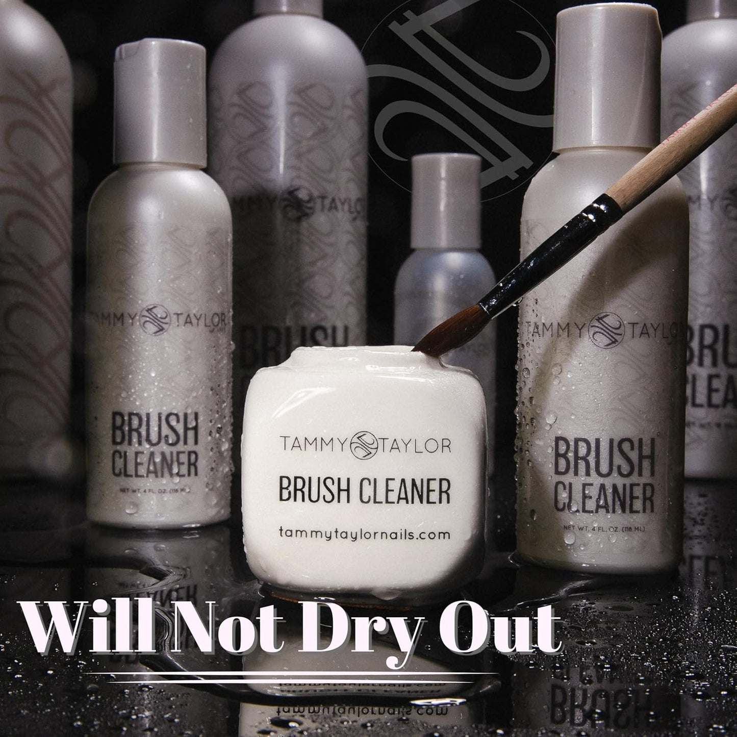 Tammy Taylor Acrylic Nail Brush Cleaner Liquid, Removes Solid Gel Nail Polish, Acrylic Dip Powder, All-in-One Poly Gel Slip Solution + Kolinsky Sable Nail Brush Conditioner, Cleaner & Restorer (4oz)