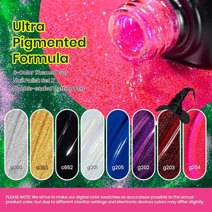 Beetles Halloween Gel Nail Polish Set – Wicked Mystic 8 Colors Gel Polish Kit, Gold Silver Black Green Blue Cat Eye Purple Red Glitter with Nail Art Accessories UV LED Soak Off Manicure Gift for Women