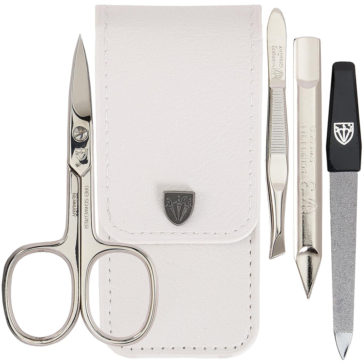 3 Swords Germany - brand quality 3 piece manicure pedicure grooming kit set for professional finger & toe nail care scissors tool genuine leather case in gift box, Made in Solingen Germany (02655)