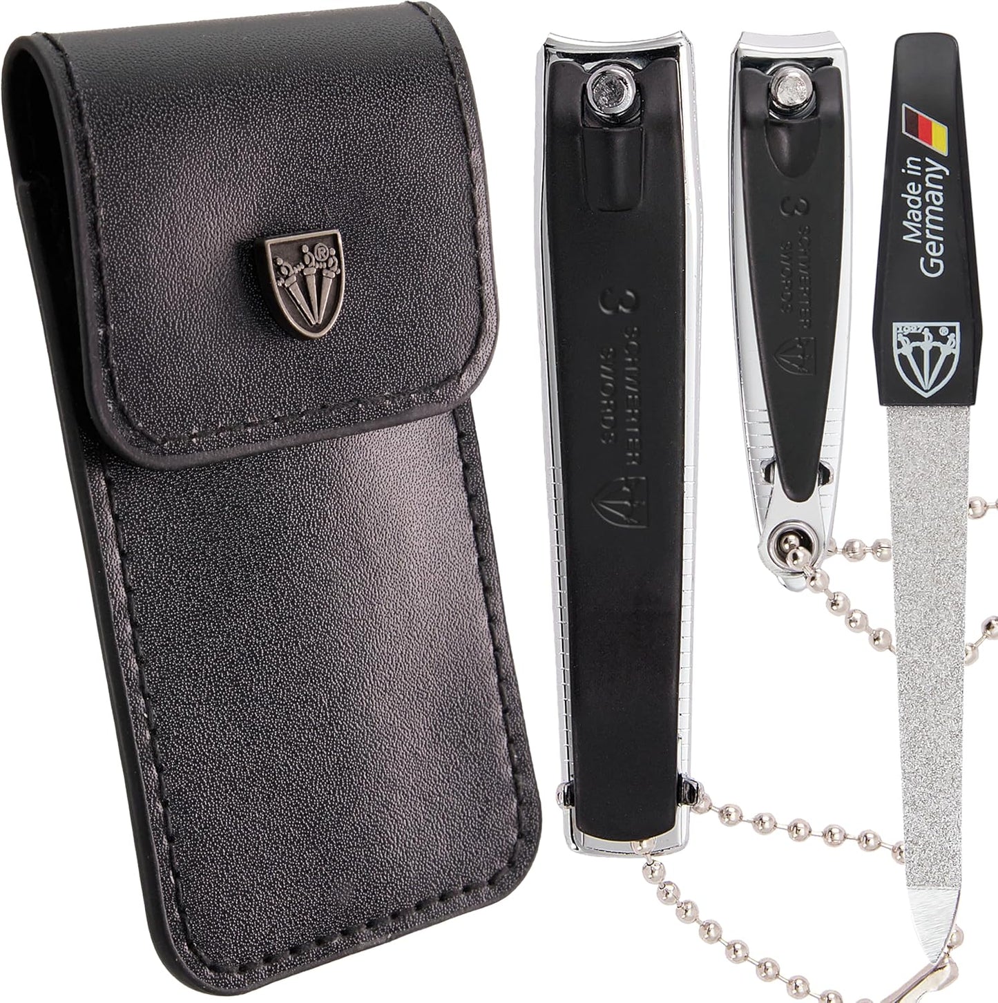 3 Swords Germany – Brand Quality fingernail & toenail Clipper, Manicure, Pedicure Nail Care by with Metal Nail File and case, Black Edition