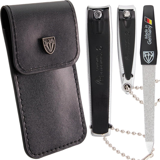 3 Swords Germany – Brand Quality fingernail & toenail Clipper, Manicure, Pedicure Nail Care by with Metal Nail File and case, Black Edition