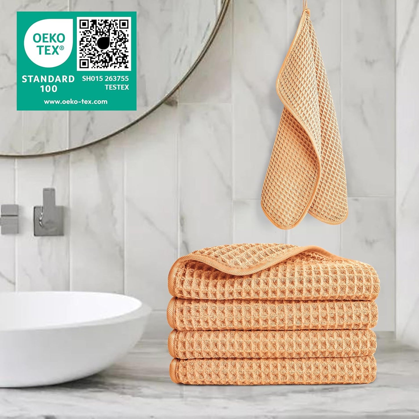 POLYTE Microfiber Lint Free Washcloth Face Towel, 13 x 13 in, 4 Pack (Waffle Weave)