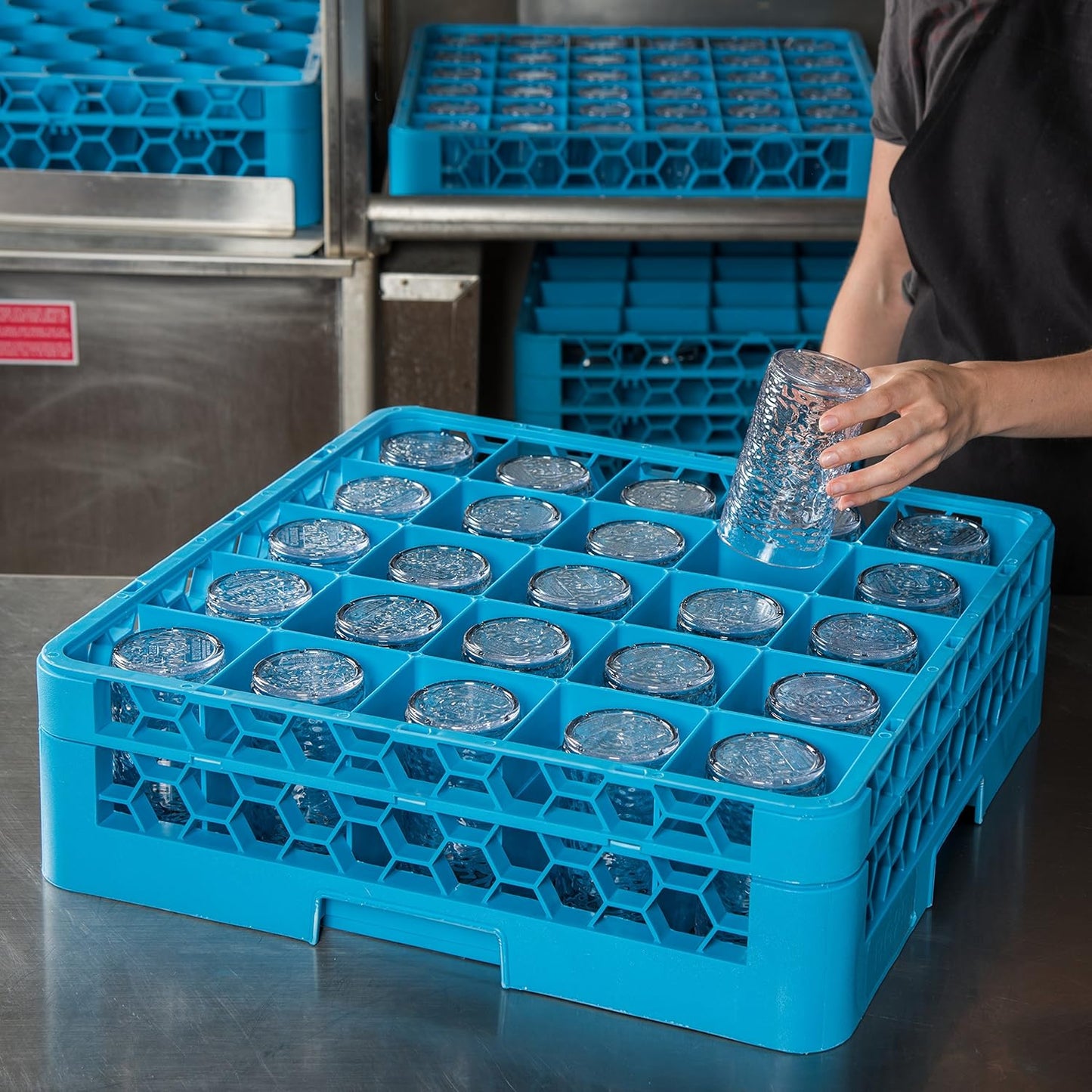 Carlisle FoodService Products RG25-114 OptiClean 25 Compartment Glass Rack with Extender, 3-1/2" Compartments, Blue (Pack of 4)