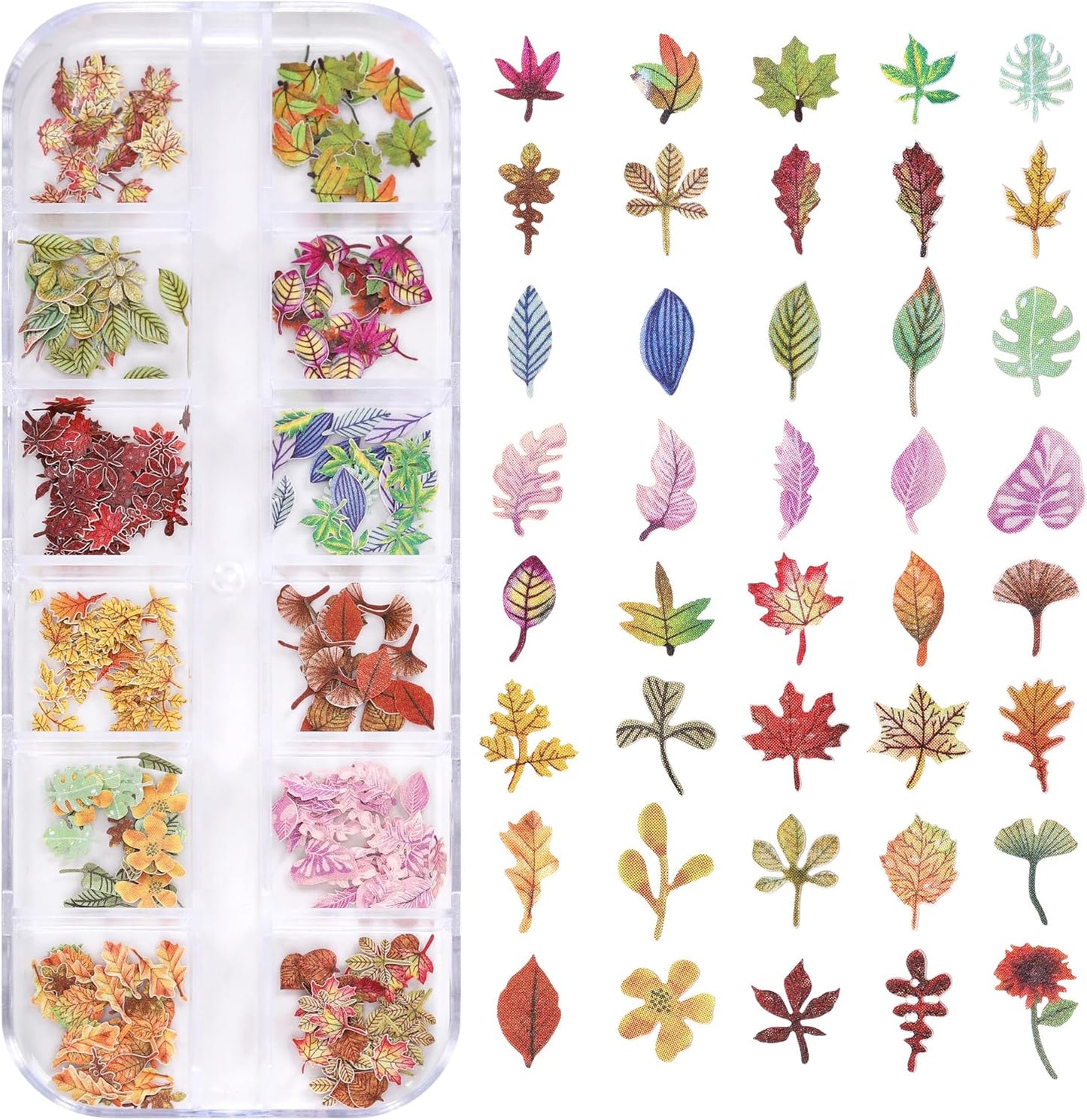 300Pcs 3D Flower Nail Art Charms Sequins Decals Colorful Mixed Maple Leaves Design Slice Nail Flowers Ultra Wood Pulp Flakes Sequins 5