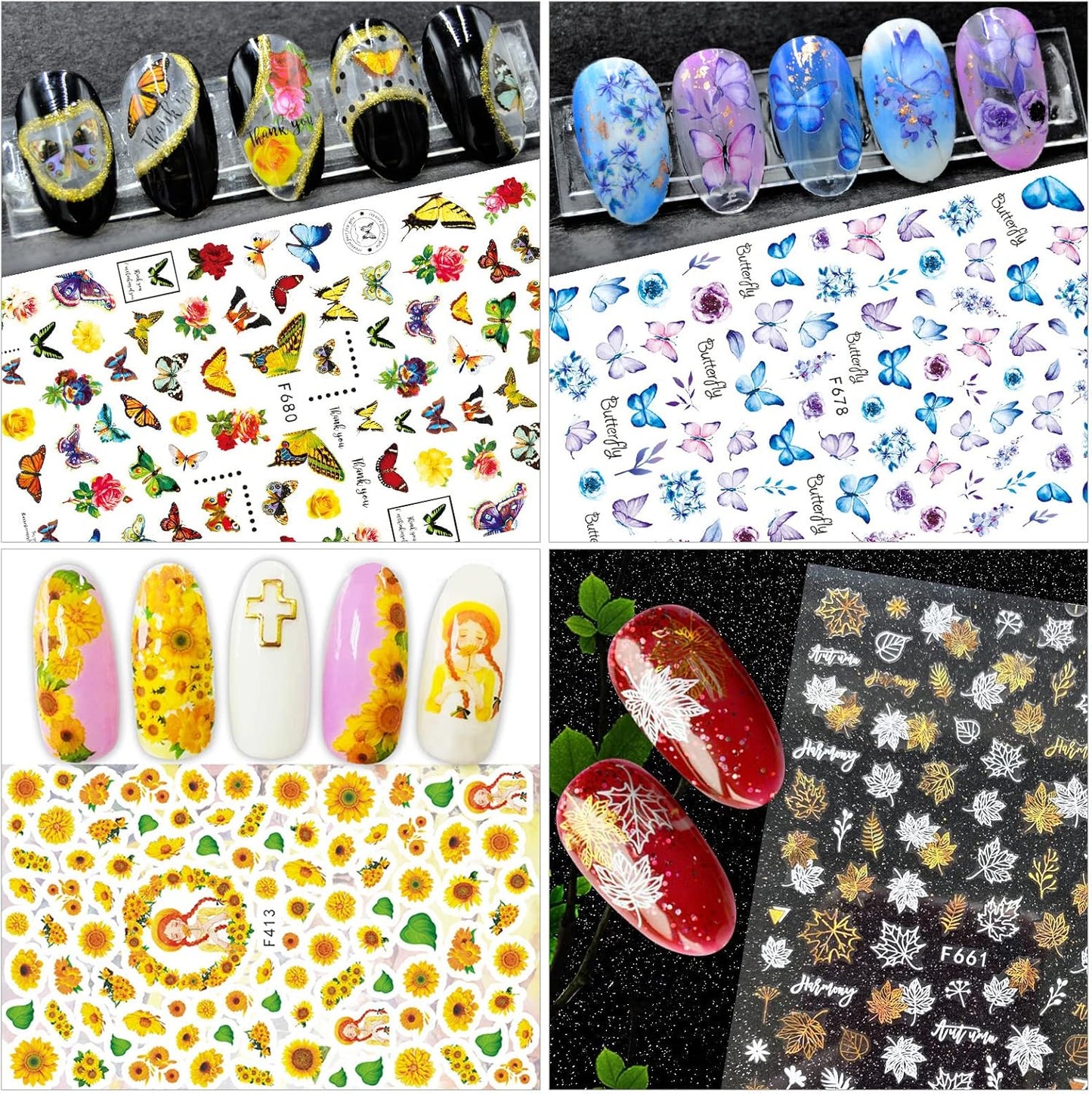 WSYUB Nail Stickers, 24 Stickers for Nails Art, Self Adhesive Nail Art Sticker Decals, Nail Supplies kit Large Sheets