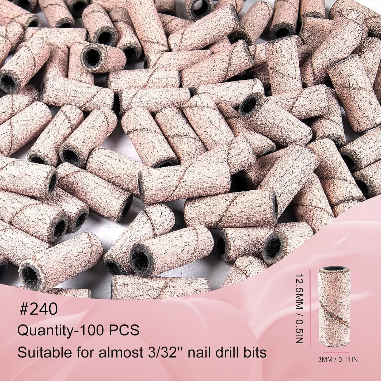 Small Sanding Bands Nail Drill Bits, Corfulra 240 Extreme Fine Grit Nail File Sanding Bands for Nail Drill with 3.1mm Mandrel Bit, 100Pcs Mini Sanding Bands for Natural Nails, Cuticles, Pink