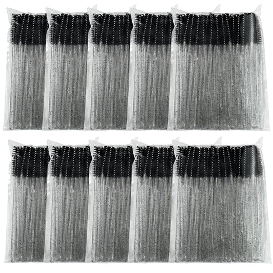 500 Pieces Eyelashes/Eyebrows Brushes, 10CM Lash Removal Cleaning Tools, Crystal Handle, Makeup Tools Mascara Wands(Simple Packaging)-(Crystal Black)