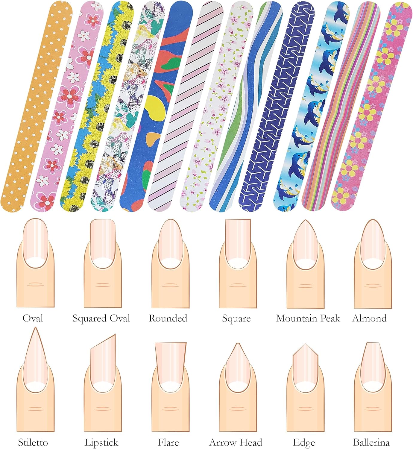 Colorful Nail File Strips - Double Sided Filers for Shaping and Smoothing Toenails and Fingernails - Manicure and Pedicure Nail Buffers - 24 Pack