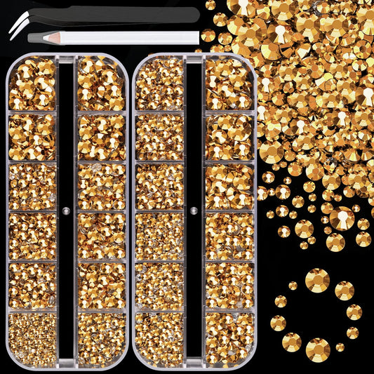 Resin Rhinestones for Crafting, 2 Boxes Copper Gold Flatback Crystals for Bedazzling Crafts DIY Nail Art Decoration, Non Hotfix Bulk Gems for Tumbler Shoes Clothing Fabric Face Makeup