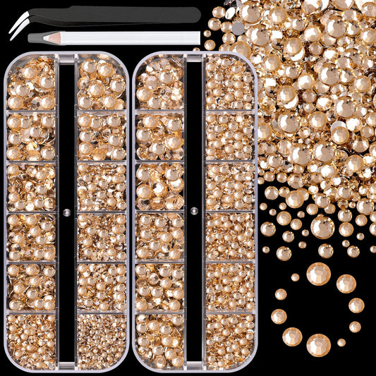Resin Rhinestones for Crafting, 2 Boxes Champagne Flatback Crystals for Bedazzling Crafts DIY Nail Art Deco, Non Hotfix Bulk Gems for Tumbler Shoes Clothing Fabric Face Makeup