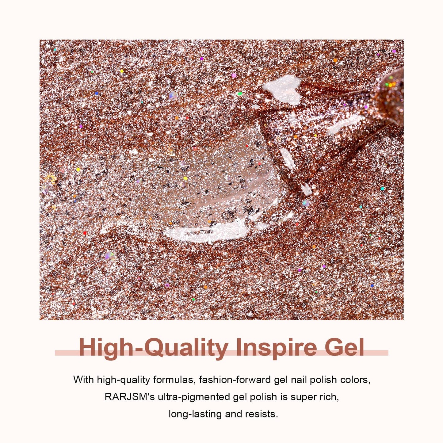 RARJSM Glitter Gel Nail Polish Rose Gold Sparkly Iridescent Rainbow Shimmer Metallic Pink Holographic Nail Gelpolish Soak off L e d U V Curing Required High Pigments for Home Manicure Nail Art 15ml