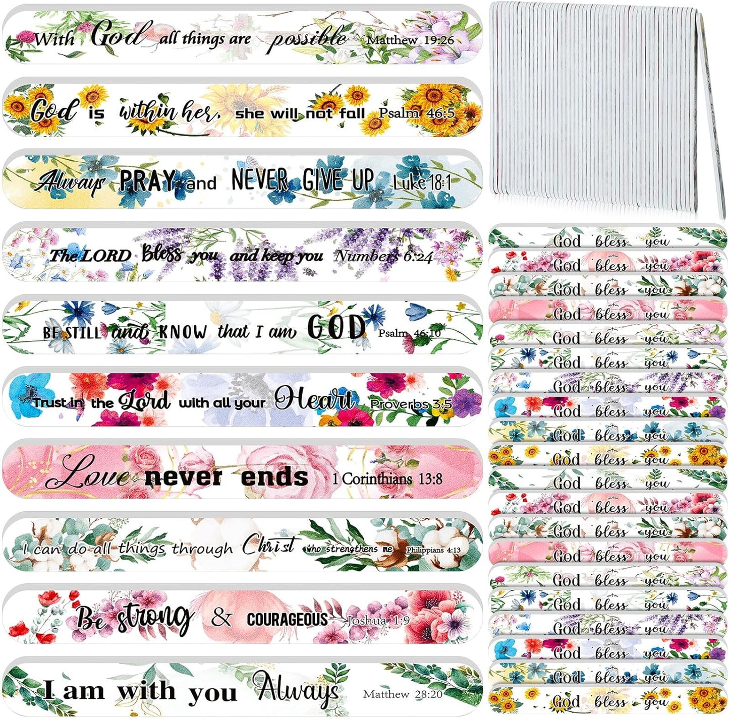 50 Pack Christian Gifts for Women Bulk Church Bible Verse Nail Files Floral Scripture Emery Boards Christian Religious Gift Nail Files for Employee Appreciation Teacher Staff Coworkers Women