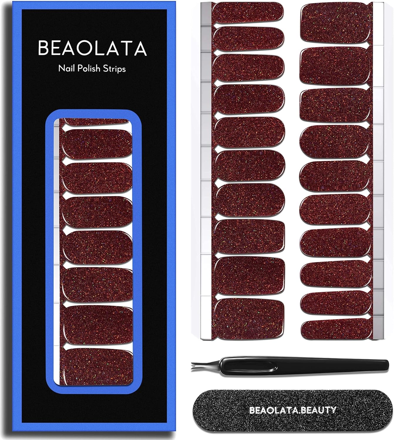 Nail Polish Strips Long Lasting, 20Pcs Wraps, Easy Apply& Remove Salon Quality Gel Nail Stickers (Melting Brown)