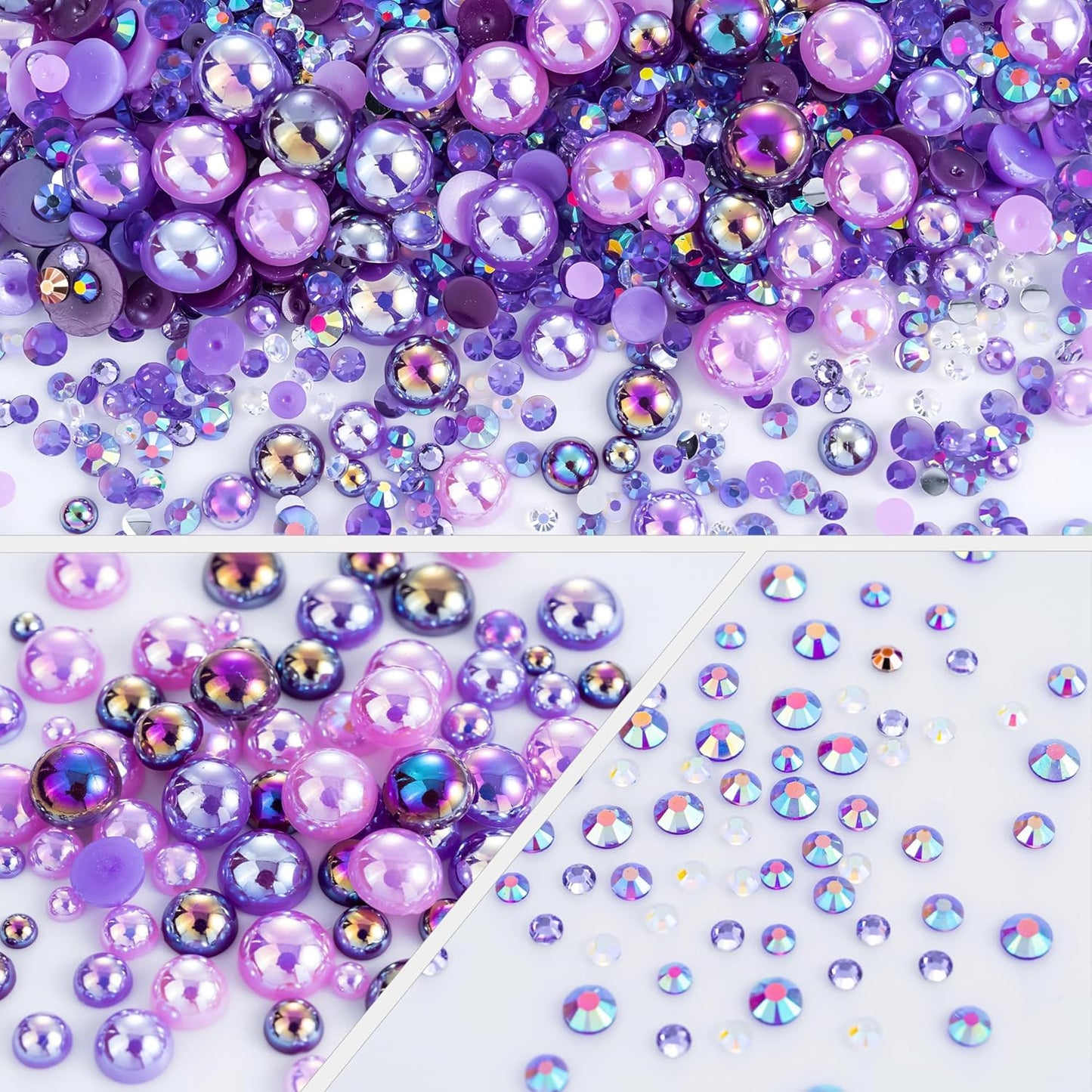 60g Mix Purple Flatback Rhinestones Half Pearls for Crafting, Mixed Size 3mm-10mm Resin Rhinestones for Bedazzling, Small Pearls for DIY Tumblers Mugs Nail Art Shoes Clothes with Glue