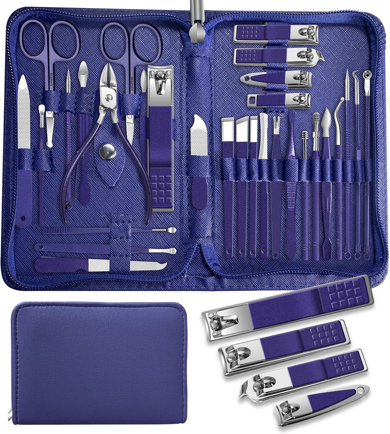 Manicure Set Personal Care Mens Grooming Kit, 30 in 1 Professional Manicure Kit Pedicure Kit, Nail Clippers for Men and Beauty Tool Portable Set, with Luxurious Travel Case (Blue)