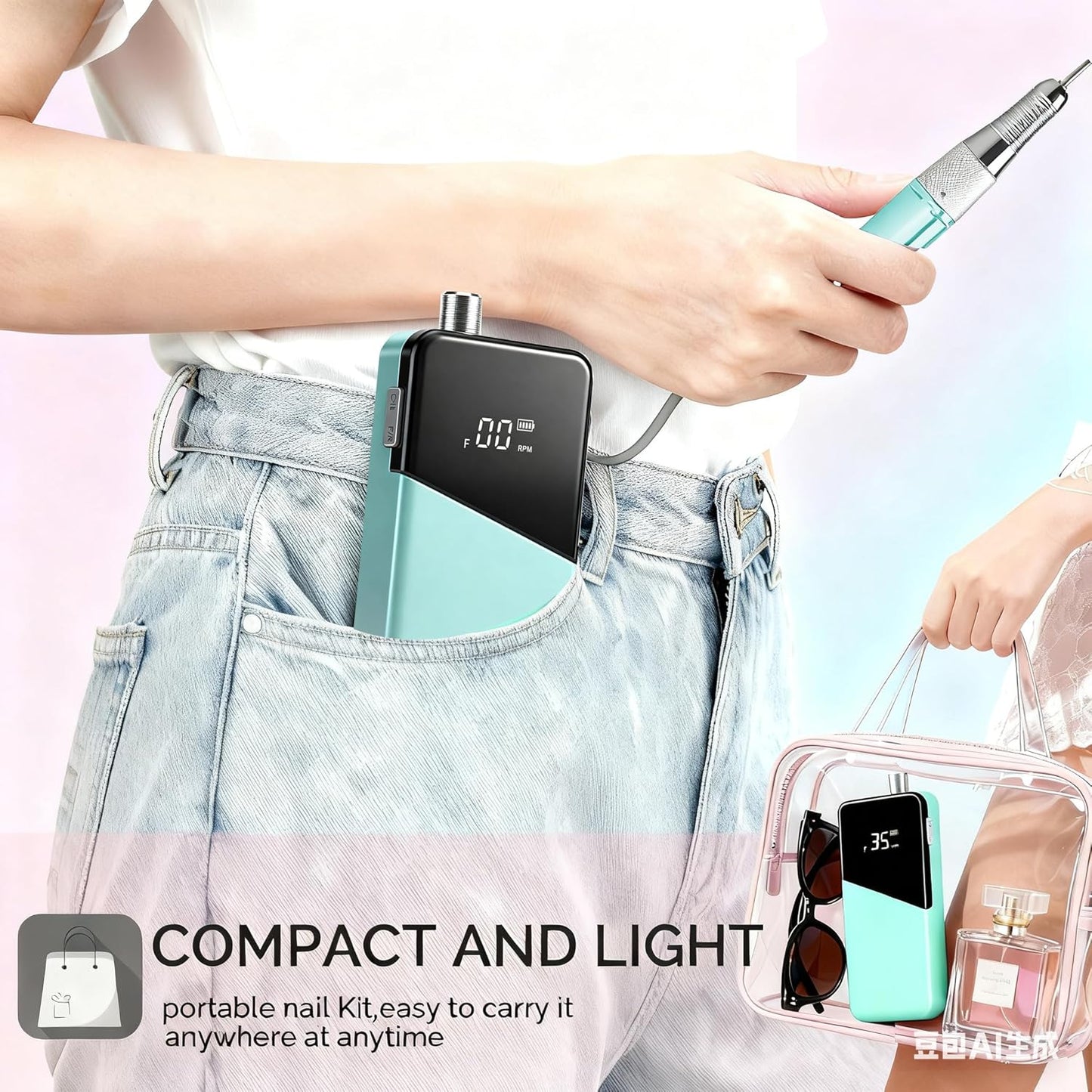 Electric Nail Drill Machine,Lumcrissy Portable Rechargeable 35000 RPM Electric Nail File E-File ,Electric Acrylic Nail Tools ,Polishing,Nail Removing (Light Green)