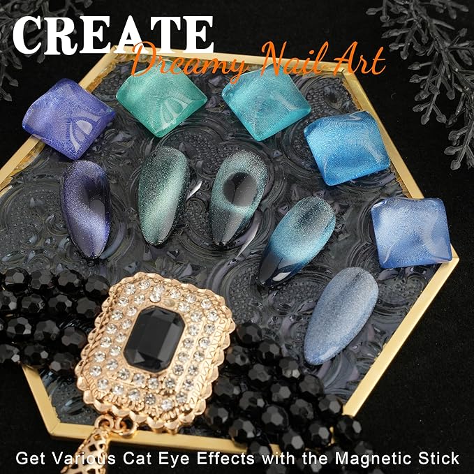 Blue Tears Cat Eye Gel Nail Polish, 7.5ml*6 with Magnets Stick, Galaxy Chameleon Effect Silky Cat Eye Nail Gel Soak Off Nail Art Salon Manicure Home Ladies Gift