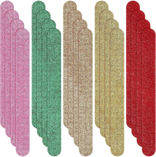 20 Pieces Glitter Nail File Colorful Nail Boards Nail Buffer Double Sided Emery Boards Fingernails Toenails Manicure Files Manicure Care Pedicure Tools for Women Girls (Bright Color)
