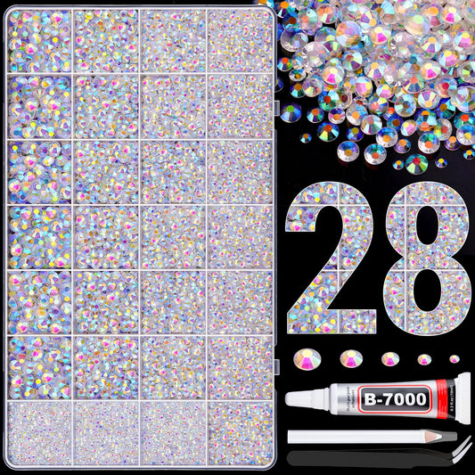 30000Pcs Resin Rhinestones for Bedazzling with B7000 Jewelry Glue, Transparent AB Flatback Gems Rhinestones for Crafting, Clothing Tumblers Mugs Shoes Fabric Decor Nail Art