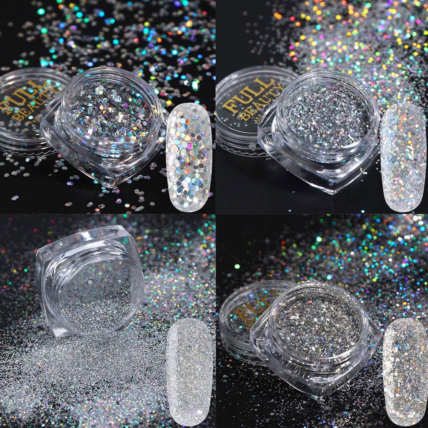 Holographic Nail Sequin Glitter Accessories Colorful 3D Glitter Flakes Nail Supply Acrylic Flakes Designs False Nails Manicure Tips Kit for fingernail toenail Nail Glitter Art Decorations (8 Boxes)