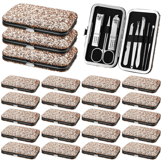 Lasnten 24 Set Christmas Manicure Set Bulk Nail Clippers Grooming Nail Kit Stainless Steel Professional Pedicure Kit Pedicure Tools with Travel Case Gifts for Xmas Men Women(8 in 1,Shiny Gold)