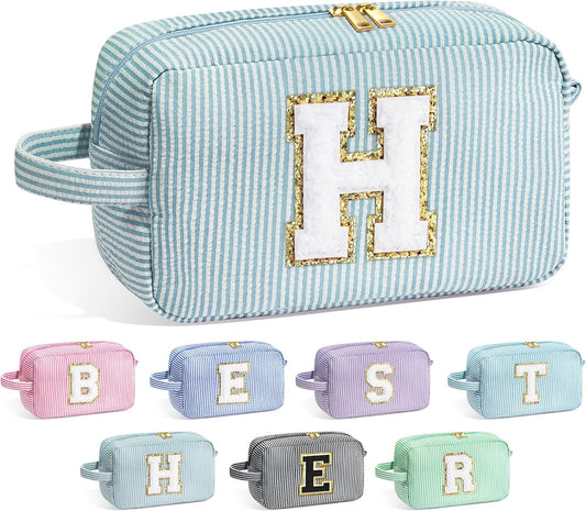 YOOLIFE Initial Makeup Bag - Monogram Cute Makeup Bag Cosmetic Travel Toiletry Pouch Make Up Case for Women Mom Best Friend Friendship Sister Teacher, Personalized Birthday Gifts for Women Her H