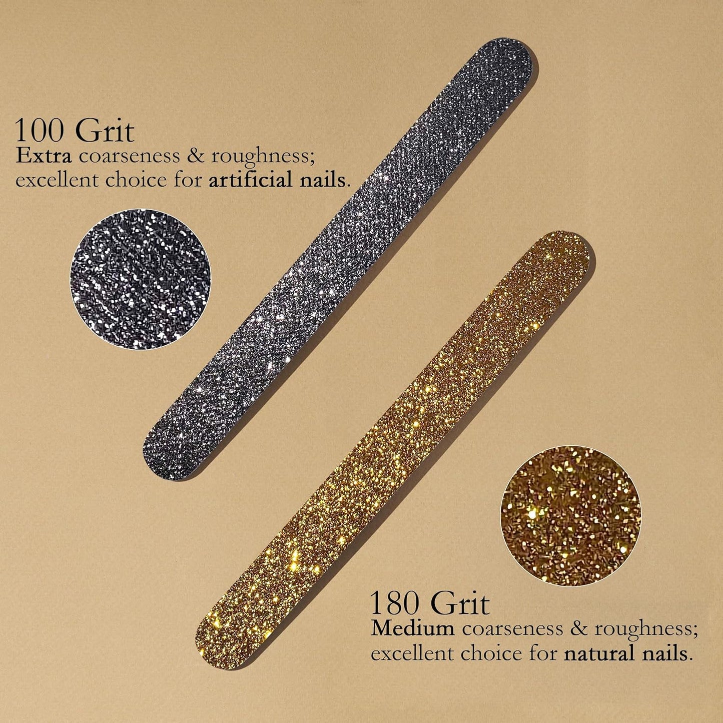 Glitter Colorful Nail File Strips - Manicure and Pedicure Nail Buffers - Double Sided Filers for Shaping and Smoothing Toenails and Fingernails (Regular, 20)