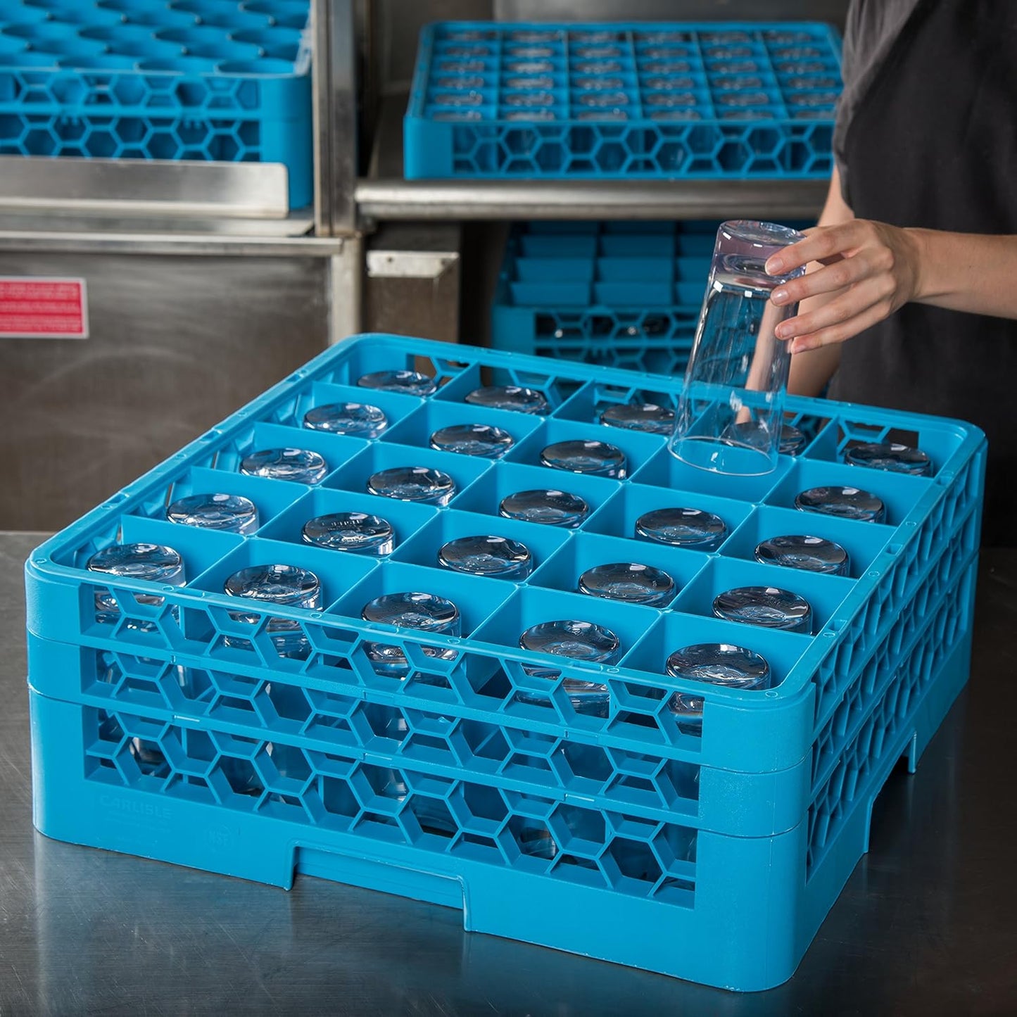 Carlisle FoodService Products RG25-214 OptiClean 25 Compartment Glass Rack with 2 Extenders, Blue , 7.12"