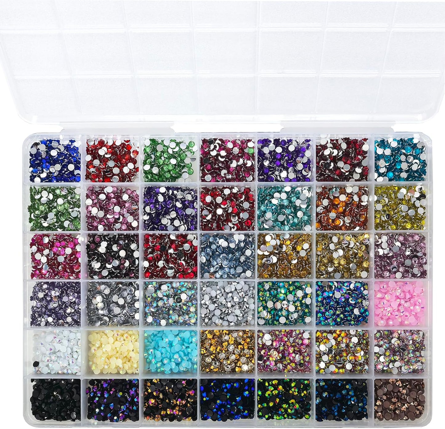 10000Pcs Nail Art Rhinestones, BetterJonny 42 Colors 4mm Round Nail Flatback Rainbow Gems Set AB Glitter Flat-Bottomed Rhinestone for Crafts Decoration and Jewelry Making